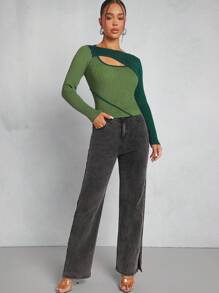 Hauture Asymmetric Cut Out Colorblock Sweater