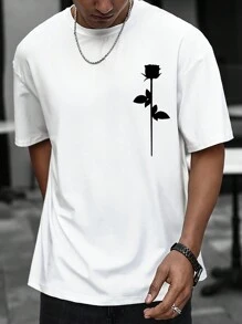 Manfinity LEGND 男士花卉和手势印花短袖 T 恤，街头服装，男朋友礼物，适合外出 - 白色 - 查看 2