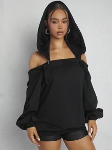 Denimoi Vestido Con Capucha, Nudo Y Sudadera - Negro - Ver 2