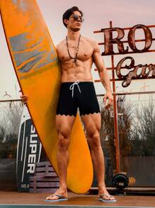 Manfinity Men's Swim Trunks With Scallop Hem And Drawstring