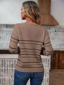 SHEIN LUNE Mẫu sọc Thả vai Áo len - màu nâu - Xem 2