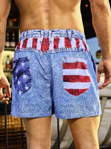 Surfspeed Men's Drawstring Waist Beach Shorts With Denim Effect Print - Blue - View 2