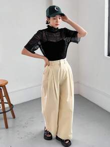 FRIFUL 女士立領透視襯衫 - 黑色 - 查看 2