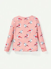 Baby Girl Snug Fit Pajama Set With Cartoon Printed Round Neck Long Sleeve Top And Pants, 4pcs