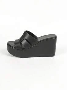 Giày sandal đế xuồng cao gót cho nữ, mẫu mới mùa xuân/hè, đế dày, kiểu retro màu đen, giày lười ngoài trời, giày thời trang cỡ lớn, phụ kiện du lịch thiết yếu. - màu đen - Xem 5