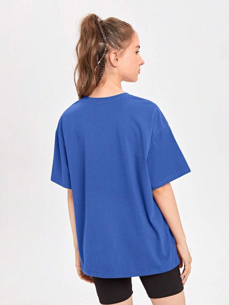 Teen Girl Knitted Sun Pattern Printed Loose Fit Casual Short Sleeve T-Shirt