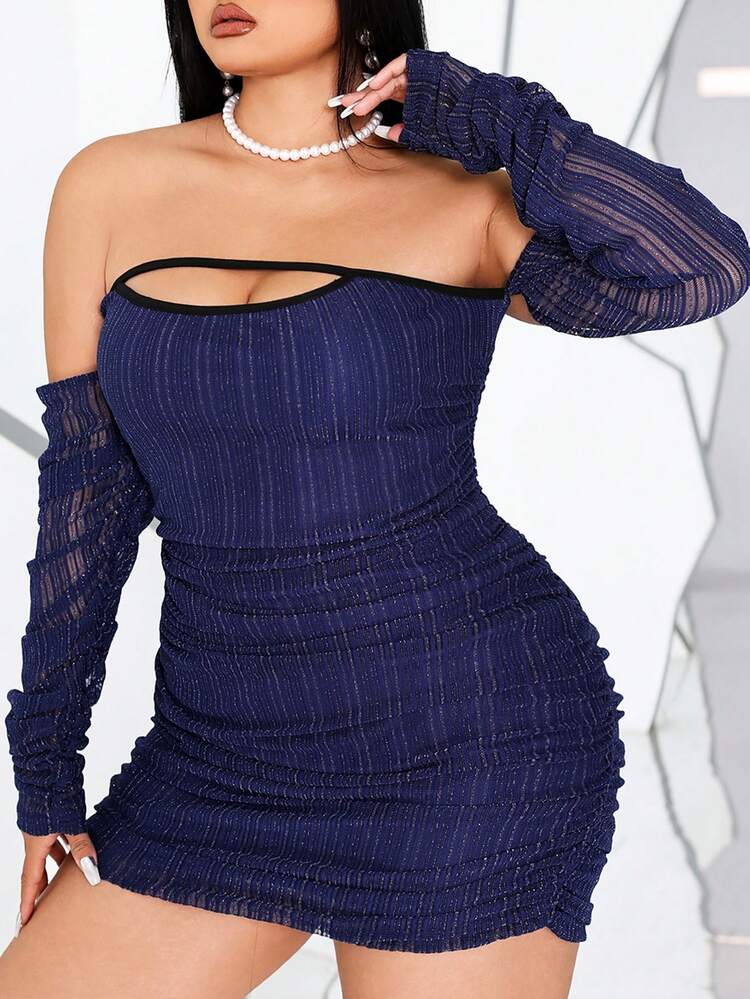 Plus Size Off Shoulder Ruched Bodycon Dress Fall Cloth For Women