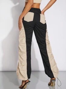 Hauture 高腰休闲拼色褶饰抽绳裤