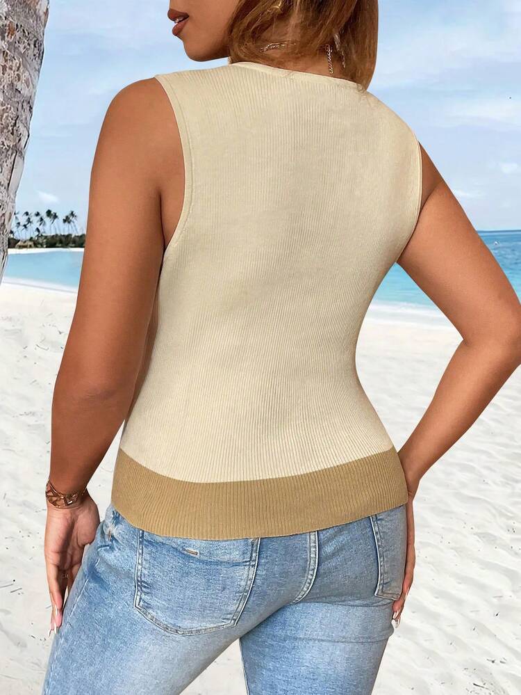 Plus Size Sleeveless Knit 2 In 1 Top