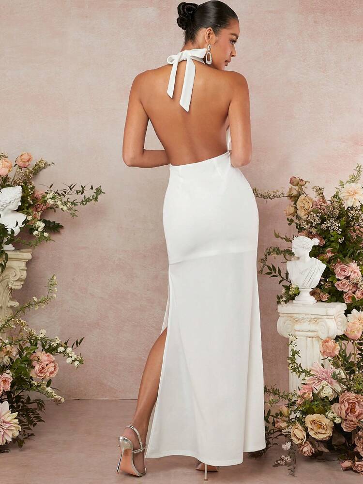 3D Rosette Cross Halter Split Dress