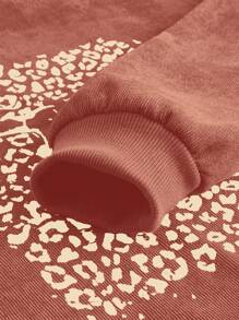 INAWLY 休闲落肩骷髅印花套头衫，长袖上衣 - 乾枯玫瑰色 - 查看 5