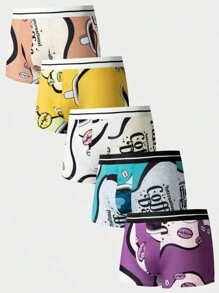 Men's Letter Printed Tape Boxer Briefs (5pcs Pack) - Multicolor - View 1