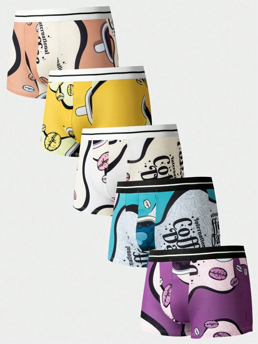 Men's Letter Printed Tape Boxer Briefs (5pcs Pack) - Multicolor - View 1