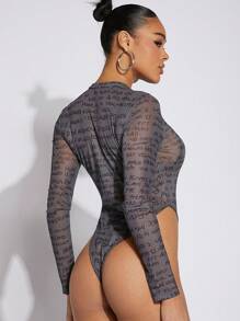 Hauture Letter Graphic High Cut Bodysuit - Multicolor - View 2