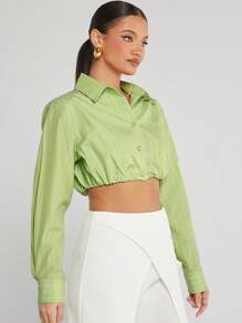 Hauture 條紋彈性收口短袖上衣 - 綠色 - 查看 5