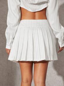 Hauture Pinstripe Pleated Skirt - Black and White - View 2