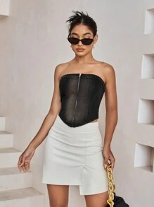 Aveloria Women's Zipper Front Denim Bustier Top