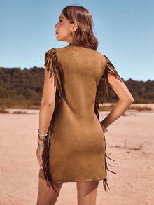 RELISH NOLESS Phụ nữ Xuân Hè Cowgirl Lễ hội Trang phục Đồng quê Hòa nhạc Ngày lễ Trang phục ngoài trời Thường ngày Gợi cảm Boho Kỳ nghỉ Váy tua rua da lộn - Lạc đà - Xem 2