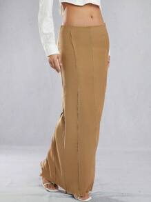 SHEIN Unity Chân váy Maxi xẻ tà cạp thấp - Màu be - Xem 5