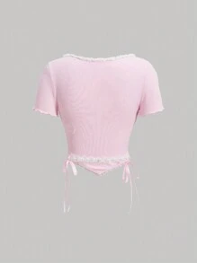 SHEIN MOD 女士側邊扣短袖t恤 - 粉色 - 查看 2