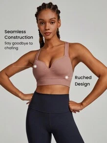 GLOWMODE Seamless Solid Straps Skinny Sports Bra Soft Gym - Pink - View 5
