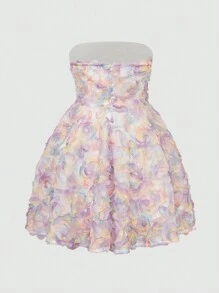 Lunelith SHEIN Lunessa A-Line Strapless Dress Featuring Floral Applique On Waist