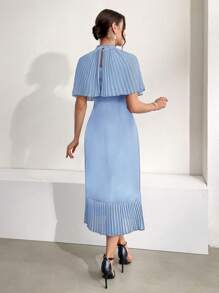 Modelyn Women's Solid Color Pleated Patchwork Mermaid Dress - Dusty Blue - View 2