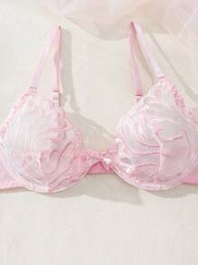 SHEIN 女士性感綁帶蕾絲內衣套裝 - 粉色 - 查看 4