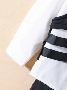 SHEIN 3 件装年轻男孩休闲舒适无袖背心+纯色长袖衬衫+二合一裤子，抓绒，加厚