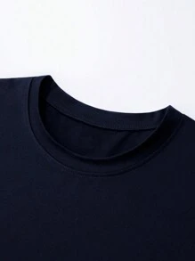 Áo thun nam cổ tròn tay ngắn in chữ đa năng thường ngày - Màu xanh hải quân - Xem 3