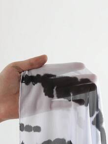 SHEIN Swim 女士扎染印花抽绳褶皱高开叉比基尼套装，比基尼套装泳装泳衣沙滩装夏季度假夏日海滩 - 白色 - 查看 6