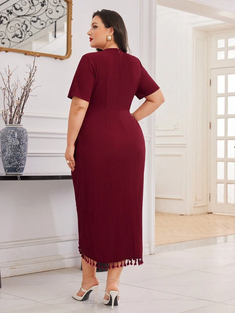 Plus Size Women's Bodycon Dress With Pleated Design Long Evening Dresses