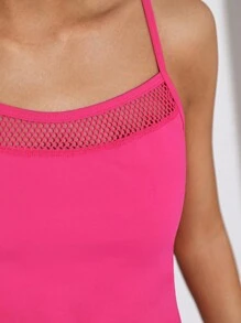 SHEIN 少女针织撞色网眼镂空背心和短裤运动休闲两件套服装 - 彩色 - 查看 3