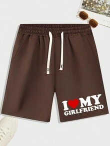 3 cái/bộ Nam Mùa hè Hợp thời Love Tim & In thư Giải trí Eo dây rút Quần short - Nhiều màu - Xem 3