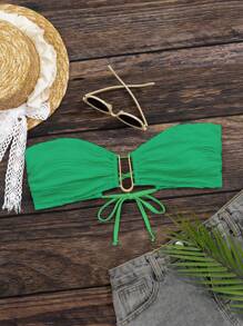 SHEIN Swim Của phụ nữ Xù Áo Bikini Bandeau - màu xanh lá - Xem 8