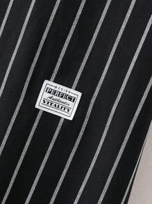 Manfinity Homme Camisa De Manga Corta A Rayas Blancas Y Negras De Talla Grande Para Hombre, Informal Con Botones Para Salir - Blanco y Negro - Ver 6