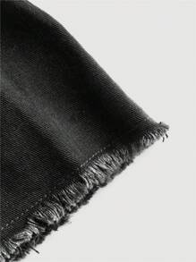 SHEIN MOD Của phụ nữ Màu thuần Frayed Hem Váy Denim - màu đen - Xem 4