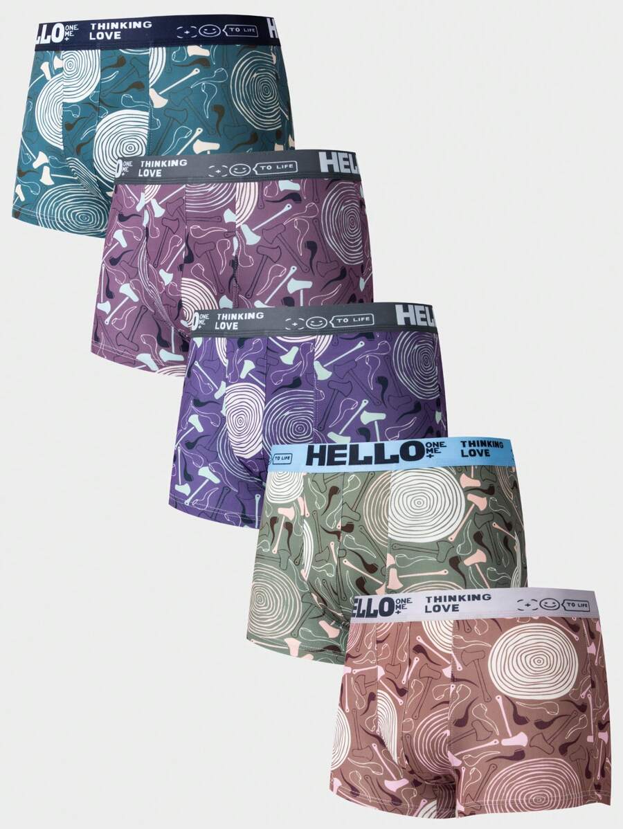Men's 5pcs/Set Printed Tape Boxer Briefs