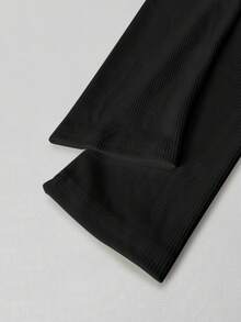 SHEIN EZwear Sọc Dây kéo nửa Tay áo dài Quần skinny Áo thun - màu đen - Xem 5