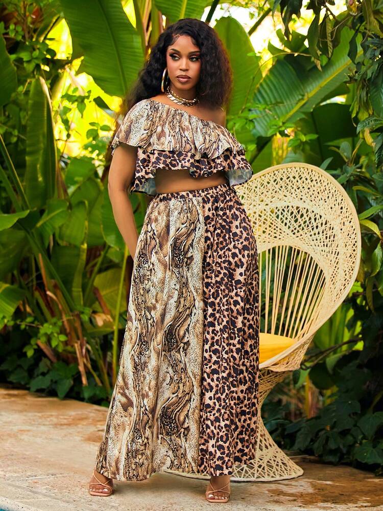 Elegant Holiday Patchwork Leopard And Floral Printed Suit