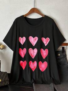 SHEIN LUNE Kích thước lớn Tim In Áo thun - màu đen - Xem 1