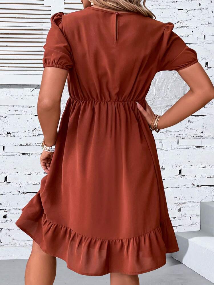 Plus Size Patchwork Lace Ruffled Hem Dress