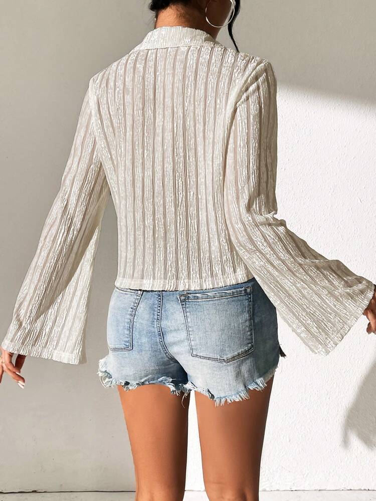 Ladies' French Style Long Sleeve Shirt With Front Tie Design Fall Cloth For Women