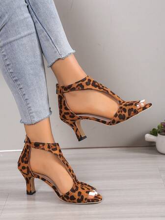 Heeled Sandals Women 2023 New Simple Back Zipper H