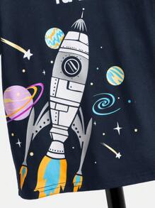 SHEIN Young Boy Casual Rocket Pattern T-Shirt - Blue - View 4