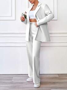 Solid Peak Collar Singe Breasted Placket Suit Sets - White - View 3