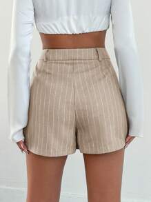 SHEIN White Striped Mini Grey Short Skirt - Beige - View 2