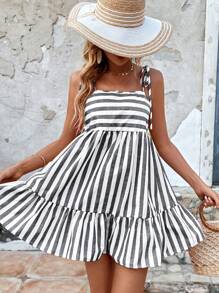SHEIN VCAY Vestido De Rayas De Espagueti Con Volantes Para Mujeres