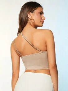 SHEIN BAE 女士單肩短上衣,帶荷葉邊和可調節肩帶