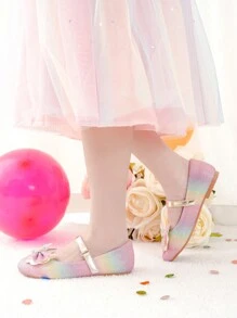 Party Shimmer Glitter Rainbow Bow Decor Children Flat Shoes For Girls